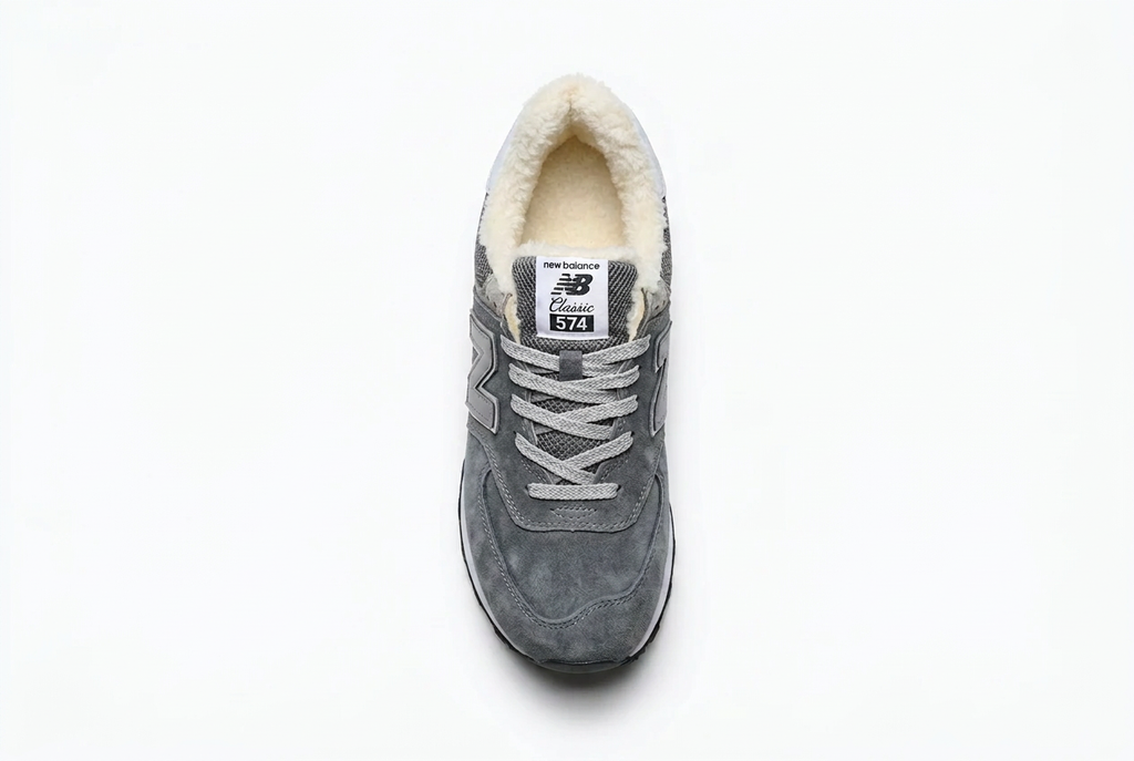 New Balance 574 Grey Sneakers with White Laces & Fuzzy Lining