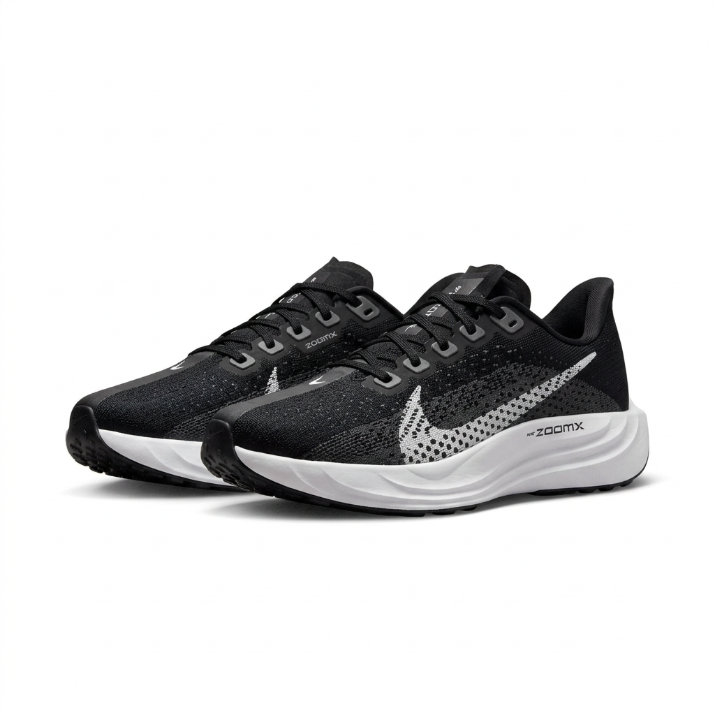 Nike Black & White Running Shoes with Patterned Swoosh