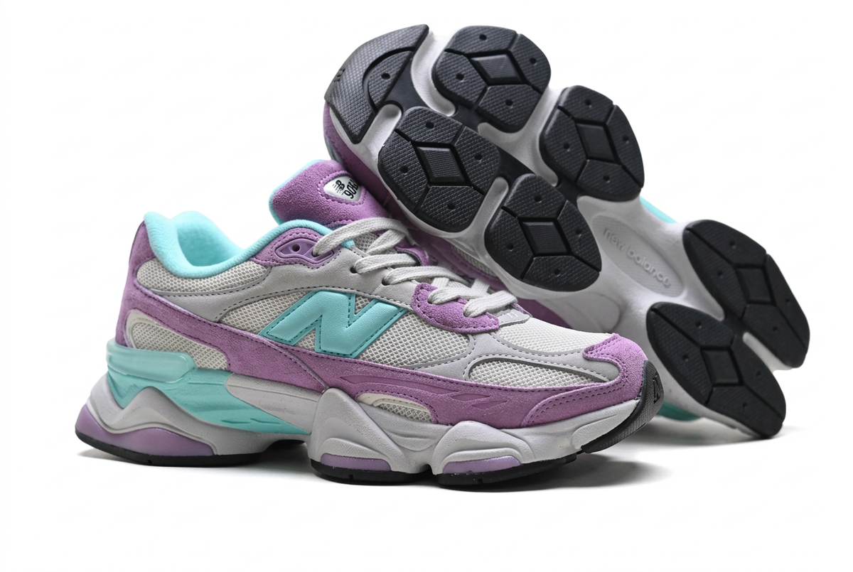New Balance 9060 Grey & Lavender Sneakers with Turquoise Accents