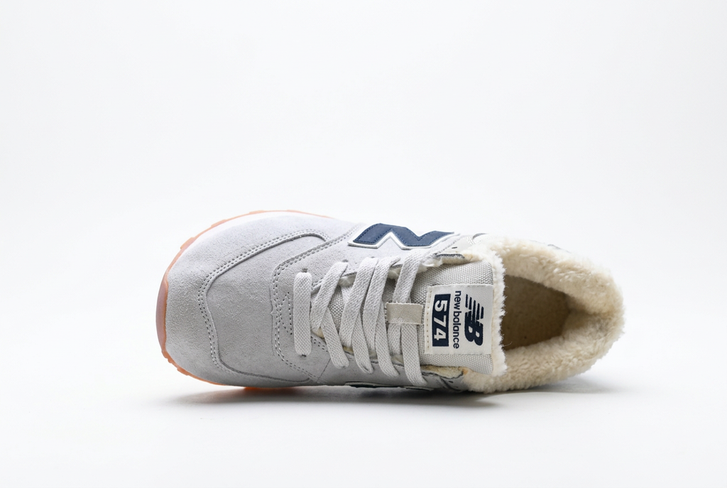 New Balance 574 Light Grey / Navy Sneakers with Fuzzy Lining