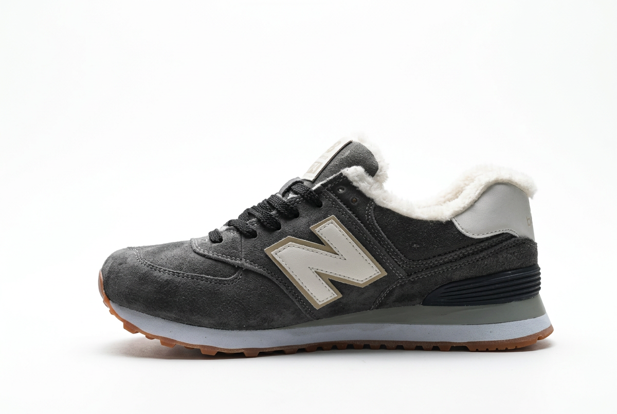 New Balance 574 Charcoal / Cream Sneakers with Fuzzy Lining