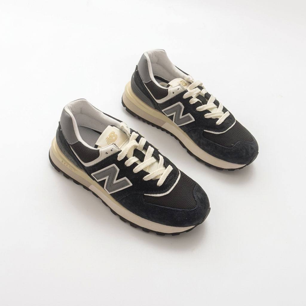 New Balance 574 Black & Grey Sneakers with Cream Sole