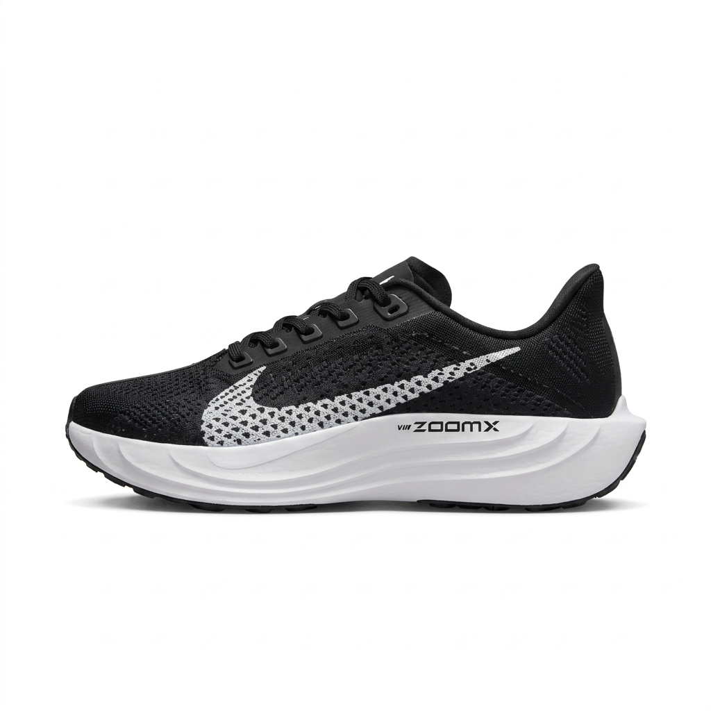 Nike Black & White Running Shoes with Patterned Swoosh