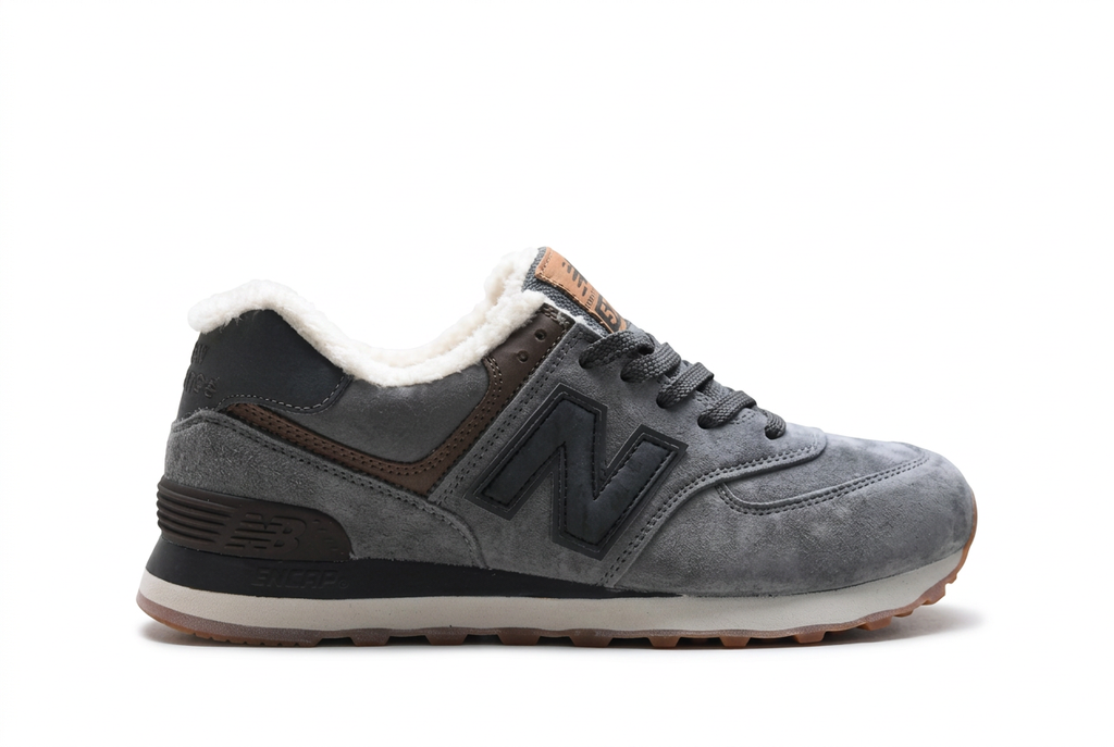 New Balance 574 Grey Sneakers with Fuzzy Lining & Gum Sole
