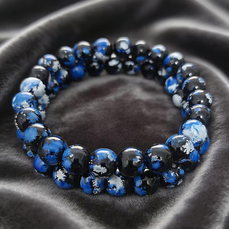 8mm black white blue round beads elastic rope european