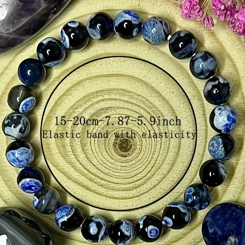 8mm black white blue round beads elastic rope european