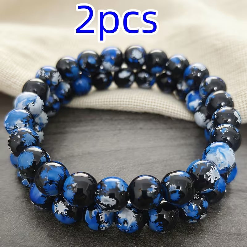8mm black white blue round beads elastic rope european