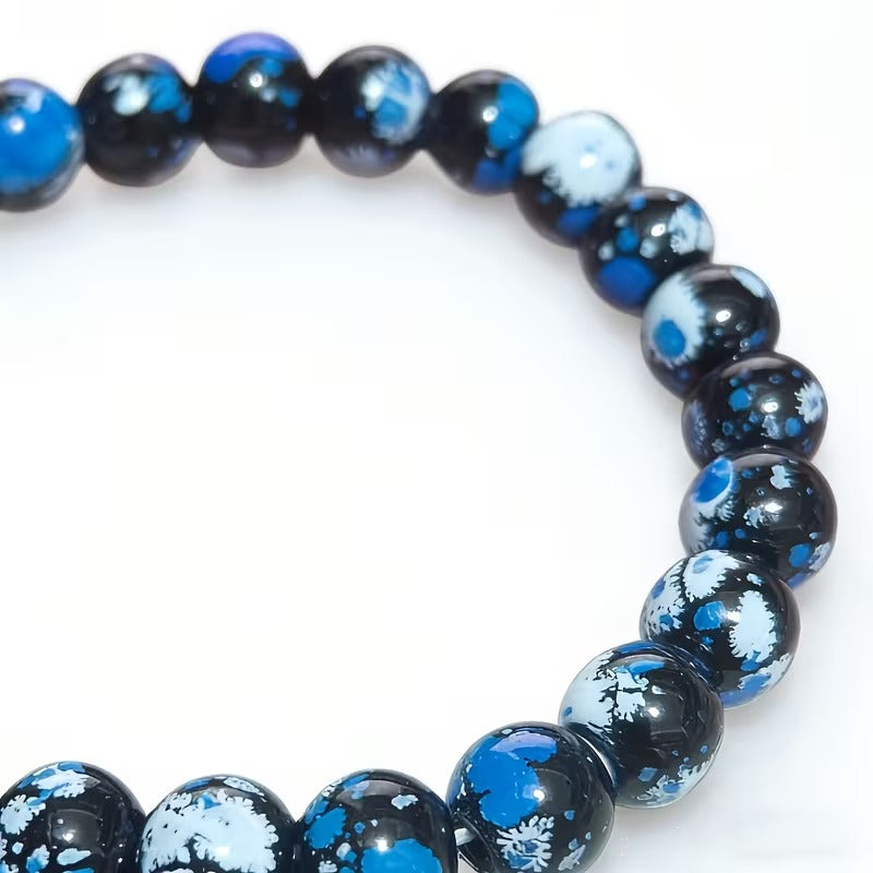 8mm black white blue round beads elastic rope european
